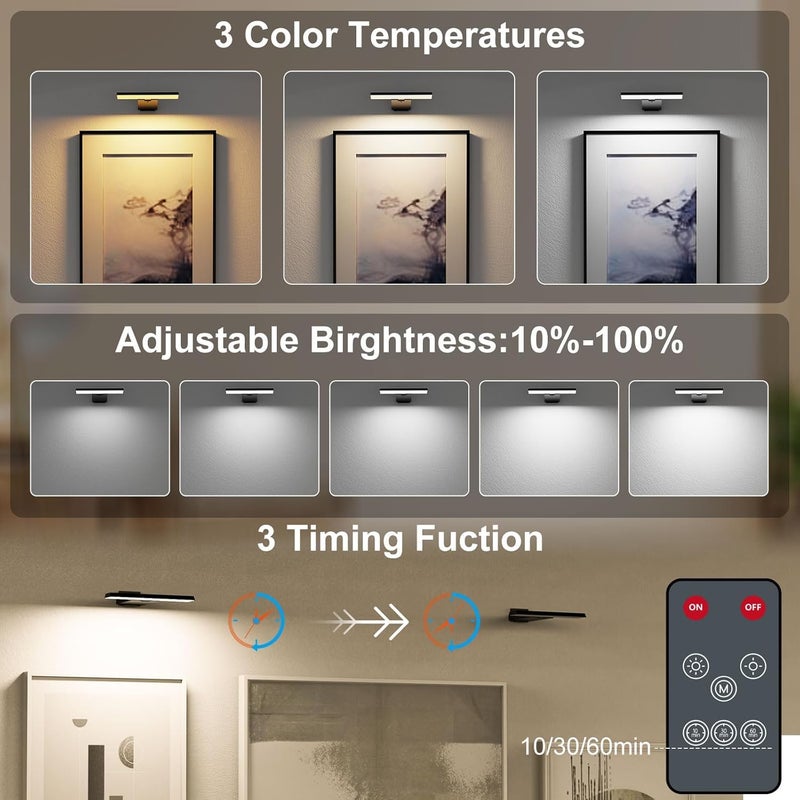 Koopala LED Picture Lights with 6000mAH Rechargeable Battery Powered, CRI≥95 Cordless Over Painting Wall Mounted Lamps with 5 Brightness,3 Color Temp, Dimmable Display Lights for Art Photo Dartboard - Image 3